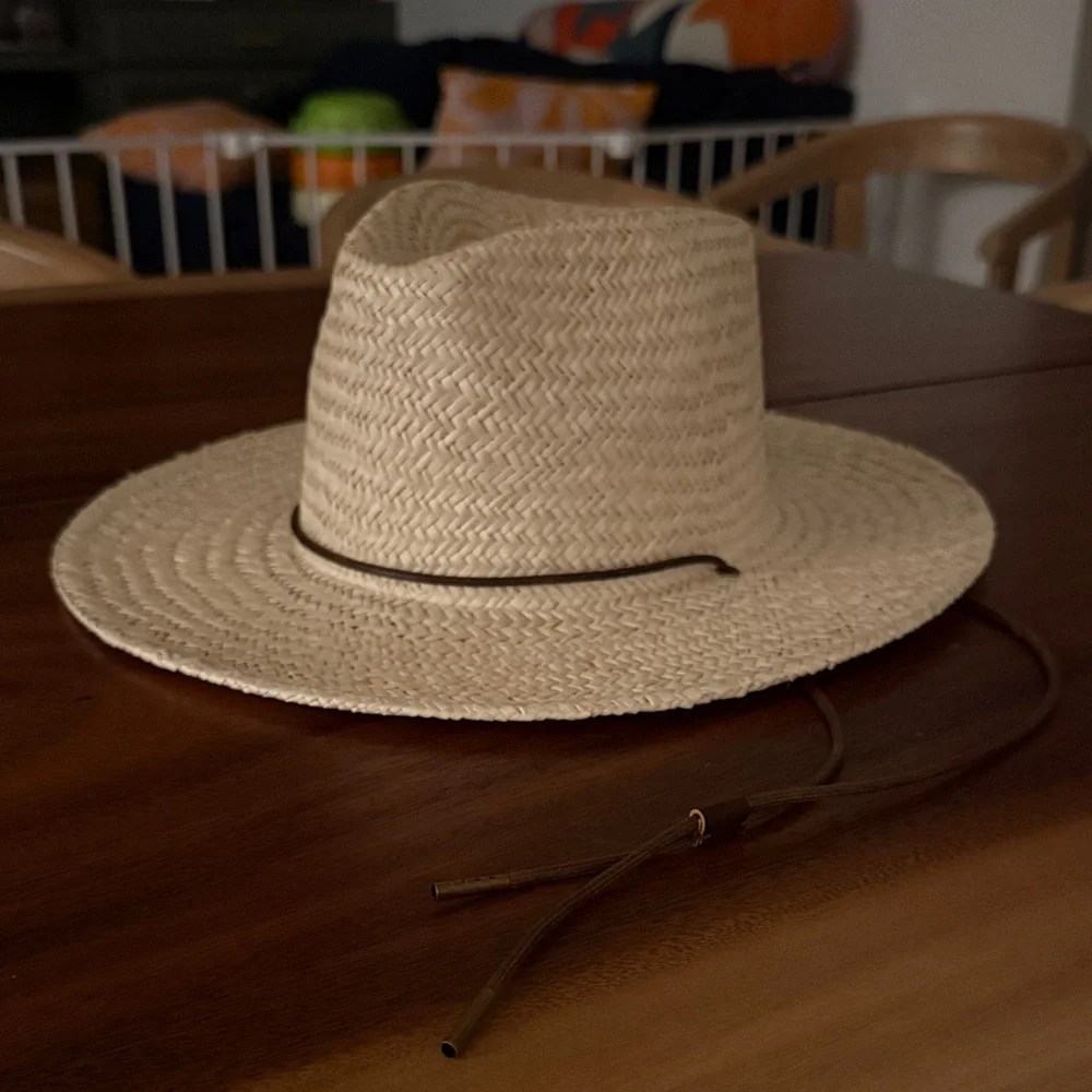 Will & Bear Rider Straw Rancher Hat with Brown Chin Cord - size large